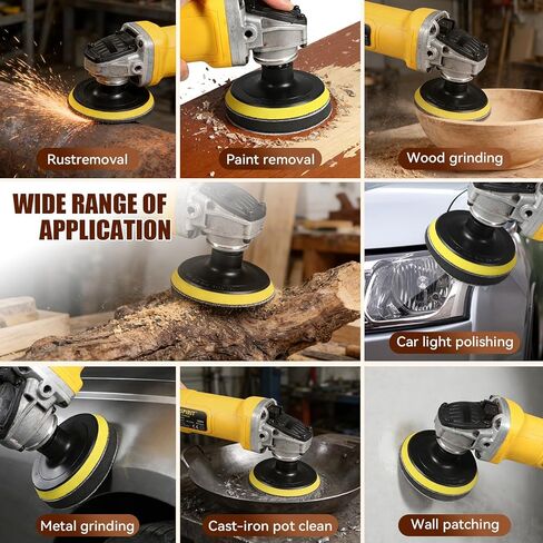 أقراص صنفرة زاوية مقاس 5 بوصات، طقم ورق صنفرة 114 قطعة، وسادة دعم بحلقة وخطاف 40-1000 مع 5/8-11 خيط لتلميع المعادن الخشبية in Kuwait