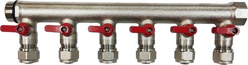 6 حلقات سباكة متعددة مع صندوق 3/4 بوصة وصمامات كروية 1/2 بوصة، مقبض أحمر in Kuwait