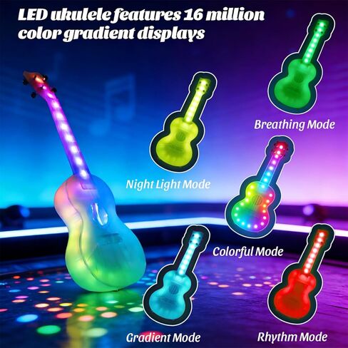 23" LED Concert Ukulele with Color Lights – Polymer Carbon Fiber Strings, Ultra-Lightweight (1.4 lbs), Perfect for Beginners, Professionals & Night Performances in Kuwait