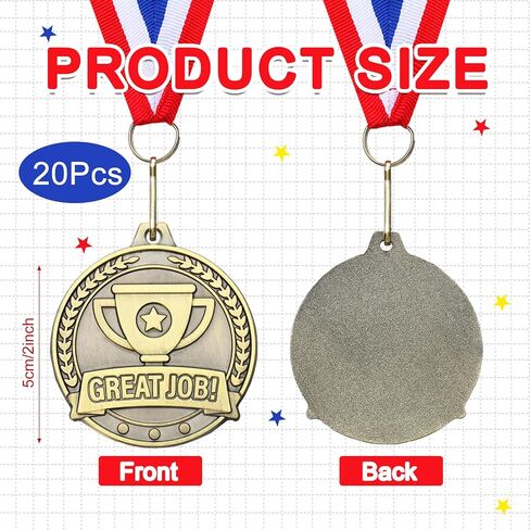 Kenning 20 Pcs 2'' Gold Medals for Awards Bulk Gold Winner Medals with Neck Ribbons Metal Trophy Award Prize Gift for School Graduation Participation Competitions Sports Tournaments in Saudi Arabia