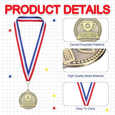 Kenning 20 Pcs 2'' Gold Medals for Awards Bulk Gold Winner Medals with Neck Ribbons Metal Trophy Award Prize Gift for School Graduation Participation Competitions Sports Tournaments in Saudi Arabia