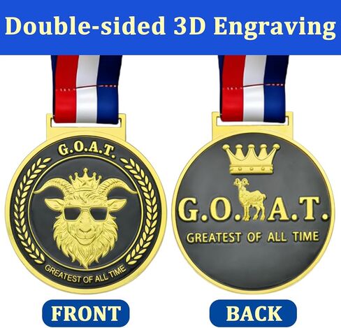 Donrime Goat Medals for Awards- 3 Inch Double-Sided 3D Carved Medal, Greatest of All Time Champion Trophy with Neck Ribbons Award for Sports, Academic, Corporate Achievements in Kuwait