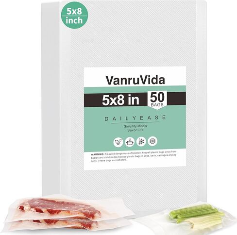 VanruVida Small Pint Size Vacuum Sealer Bags, 50 Count 5" x 8",BPA Free,Commercial Grade Textured Pre-Cut Seal Bags,BPA Free Food Storage Bags for Freezer, Meal Prep, or Sous Vide in Saudi Arabia