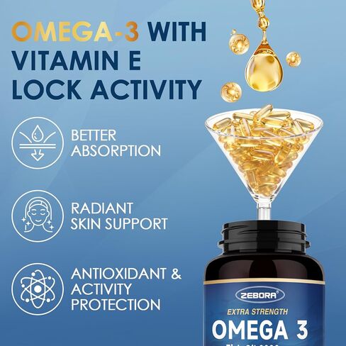 ZEBORA Omega-3 Fish Oil 2000mg - High Potency DHA & EPA Omega 3 with Alpha-GPC & PS for Brain, Cognition & Heart Support, Sustainably Sourced, 120 Softgels in Kuwait