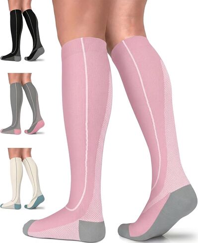 جوارب ضغط ربلة الساق 15-20 مم زئبقي عالية للركبة للنساء والرجال، دعم متدرج للدورة الدموية، للجري، الارتداء اليومي in Kuwait