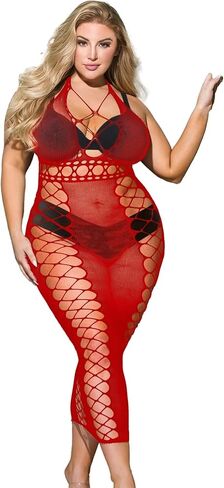 ohyeah Halterneck Fishnet Bodystocking Lingerie Dress for Women Sexy Outfits Hollow One Piece Dabydoll Rave Bodycon Lingerie in Saudi Arabia