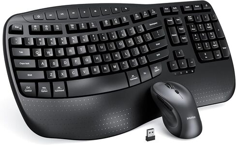 MEETION Ergonomic Keyboard and Mouse Wireless Combo, Wave Keys Natural Typing, 2.4G Wireless Keyboard with Wrist Rest, 4 Adjustable DPI Optical Mouse, for Computer/Laptop/Windows/Mac, Pink in Kuwait