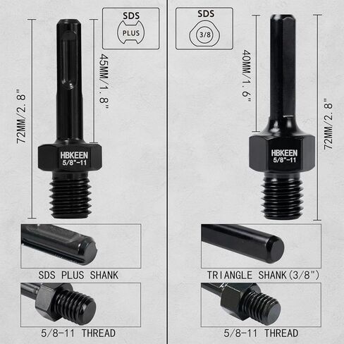 2PCS Core Drill Bit Adapter 5/8"-11 Male Thread to SDS Plus Shank and 3/8" Triangle Shank, Heavy-Duty Converter for Diamond Core Bits, Fits Rotary Hammer Drills, Concrete & Masonry Drilling in Kuwait