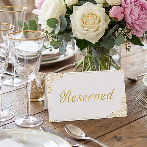 30-Pack Gold Reserved Table Signs for Wedding Party Event Restaurant - Double Sided Reserved Signs for Gold Foil Border - Reserved Tent Card Place Cards for Table Setting in Saudi Arabia