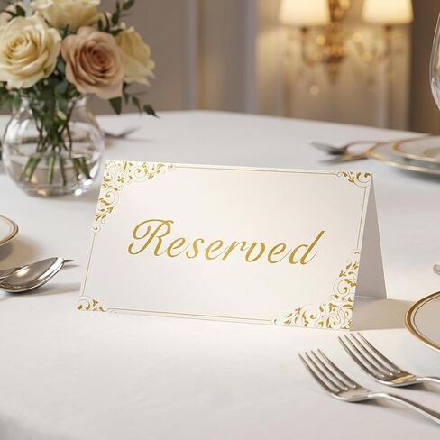 30-Pack Gold Reserved Table Signs for Wedding Party Event Restaurant - Double Sided Reserved Signs for Gold Foil Border - Reserved Tent Card Place Cards for Table Setting in Saudi Arabia