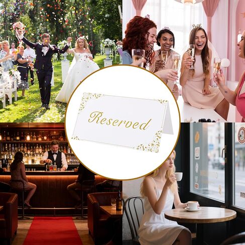 30-Pack Gold Reserved Table Signs for Wedding Party Event Restaurant - Double Sided Reserved Signs for Gold Foil Border - Reserved Tent Card Place Cards for Table Setting in Saudi Arabia