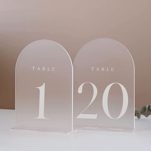 Acrylic Wedding Table Numbers,Frosted Arch Sign Place Cards for Wedding Reception Birthdays Restaurant Decoration,Multi-functional White Text Table Number with Stands(Size:5"x7",Color:1-20) in Saudi Arabia