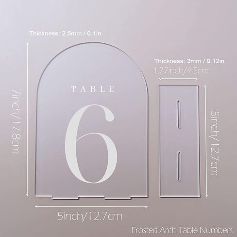 Acrylic Wedding Table Numbers,Frosted Arch Sign Place Cards for Wedding Reception Birthdays Restaurant Decoration,Multi-functional White Text Table Number with Stands(Size:5"x7",Color:1-20) in Saudi Arabia