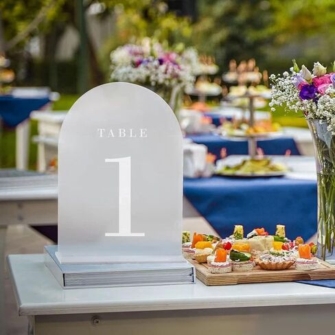 Acrylic Wedding Table Numbers,Frosted Arch Sign Place Cards for Wedding Reception Birthdays Restaurant Decoration,Multi-functional White Text Table Number with Stands(Size:5"x7",Color:1-20) in Saudi Arabia