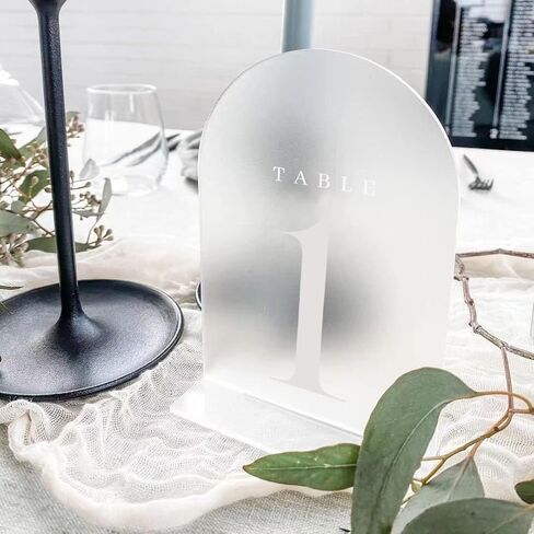 Acrylic Wedding Table Numbers,Frosted Arch Sign Place Cards for Wedding Reception Birthdays Restaurant Decoration,Multi-functional White Text Table Number with Stands(Size:5"x7",Color:1-20) in Saudi Arabia