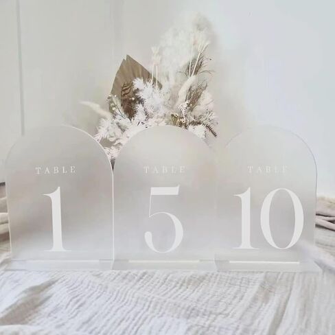 Acrylic Wedding Table Numbers,Frosted Arch Sign Place Cards for Wedding Reception Birthdays Restaurant Decoration,Multi-functional White Text Table Number with Stands(Size:5"x7",Color:1-20) in Saudi Arabia