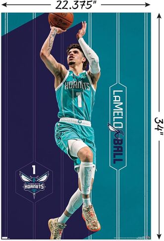 Trends International NBA Charlotte Hornets - LaMelo Ball 23 Wall Poster, 34L x 22.4W, Poster & Clip Bundle in Saudi Arabia