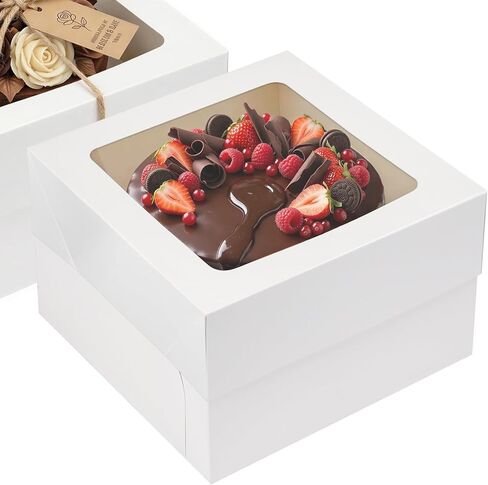 Moretoes 10pcs Cake Boxes, 12x12x6 Inches White Bakery Boxes with Window Cajas Para Pasteles for Bundt, Cheesecake, Pastries, Pie, Cookies, Donuts, Cupcakes in Kuwait