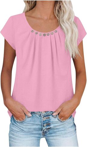 Ladies Summer Tops Short Sleeve Cotton Linen Blouse Crewneck Work Shirts Casual Dressy Tshirt Cute Boho Tee Shirt in Saudi Arabia