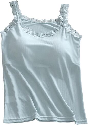 Womens Tank Tops with Built in Bras Lace Trim Tank Top Summer V Neck Tank Tops Spring Sleeveless Going Out Cami Shirts in Saudi Arabia