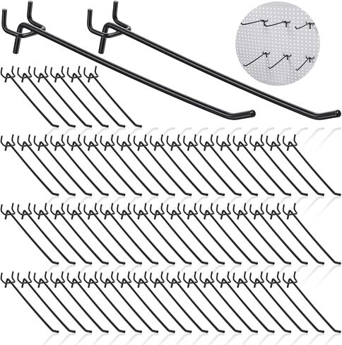100 Pcs Black Pegboard Hooks, 8 Inch Stainless Steel Metal Pegboard Shelving Hooks Heavy Duty Bulk for 1/4 Garage Storage Organizer, Shelving Wall Display, Craft Room, Kitchen, Store Accessories in Saudi Arabia