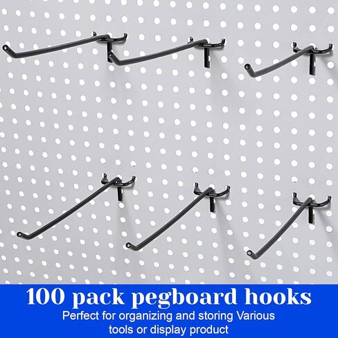 100 Pcs Black Pegboard Hooks, 8 Inch Stainless Steel Metal Pegboard Shelving Hooks Heavy Duty Bulk for 1/4 Garage Storage Organizer, Shelving Wall Display, Craft Room, Kitchen, Store Accessories in Saudi Arabia