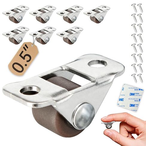 Mini Fixed Drawer Rubber Caster Wheels, 0.5 Inch, Non Swivel, Set of 8, 1/2 Inch Small Rigid Low Profile Adhesive Stick Castors, No Scratch, Quiet Rolling, for Home Furniture and Under-Bed Storage in Saudi Arabia