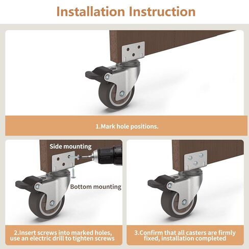 2" L-Shaped Swivel Plate Casters, TPR Silent Furniture Wheels with Brakes, Total Load Capacity 600 Lbs, Mounting for Wooden Cabinet, Sewing Table, Crib, 4 Pcs in Saudi Arabia