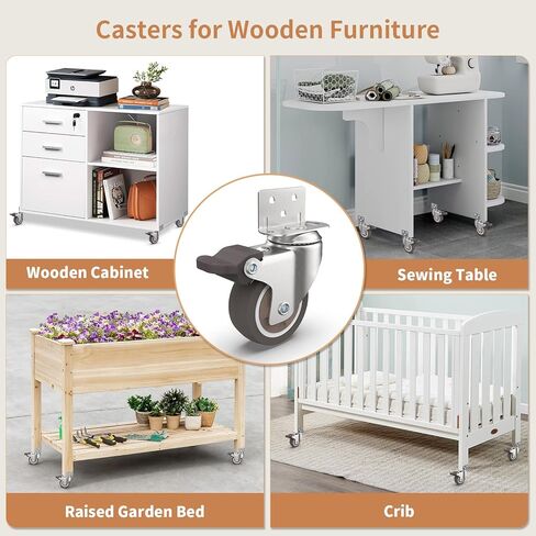 2" L-Shaped Swivel Plate Casters, TPR Silent Furniture Wheels with Brakes, Total Load Capacity 600 Lbs, Mounting for Wooden Cabinet, Sewing Table, Crib, 4 Pcs in Saudi Arabia