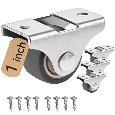 Mini Fixed Drawer Rubber Caster Wheels,1 Inch, Non Swivel, Set of 4, Small Rigid Furniture Low Profile Roller Castors, No Scratch, Quiet Rolling, 130 Lbs Load, for Home Furniture and Under-Bed Storage in Saudi Arabia