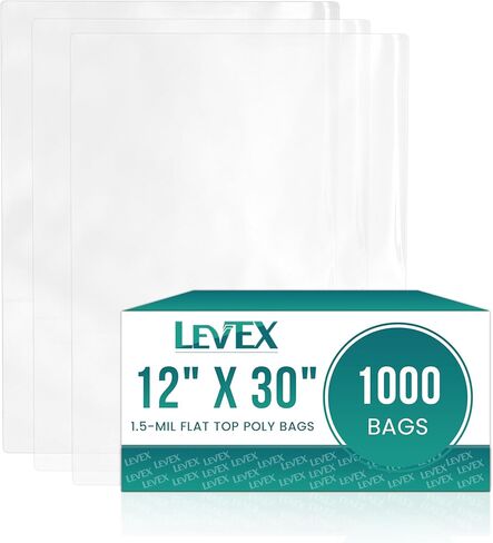 Levex - 12" x 30" (1000 Count) Open End Flat Top - 1.5-Mil Clear Poly Bags for Packaging, Shipping, Storage & Food (Bags Do Not Have a Seal or Prints) in Kuwait