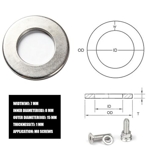 100 قطعة من الحلقات المسطحة لمسمار M8 (معرف 1/4 بوصة × 1 بوصة OD × 0.078 بوصة سمك)، 304 من الفولاذ المقاوم للصدأ، مجموعة غسالات مترية، غسالات حاجز M8 لمجموعة متنوعة من أجهزة البراغي، داخلي وخارجي، للاستخدام الصناعي in Kuwait