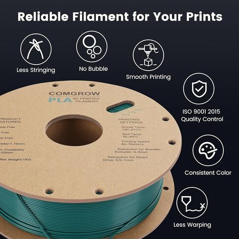 Comgrow PLA 3D Printer Filament, 3D Printer PLA Filament 1.75mm, Dimensional Accuracy +/- 0.02 mm, 1KG Spool PLA Forest Green in Saudi Arabia