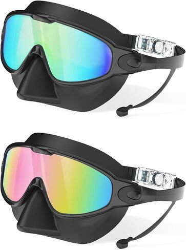 نظارات السباحة للبالغين مع غطاء للأنف للرجال والنساء، نظارة سباحة واسعة الرؤية مضادة للضباب/الأشعة فوق البنفسجية مانعة للتسرب في حمام السباحة in Kuwait