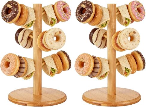 2 Pack Pretzel Stand, 13.4" Large Bamboo Pretzel Holder Stand, Tree-Shaped Display for Oktoberfest Party, Bagels, Sausages & Mugs in Kuwait