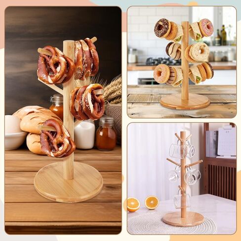 2 Pack Pretzel Stand, 13.4" Large Bamboo Pretzel Holder Stand, Tree-Shaped Display for Oktoberfest Party, Bagels, Sausages & Mugs in Kuwait
