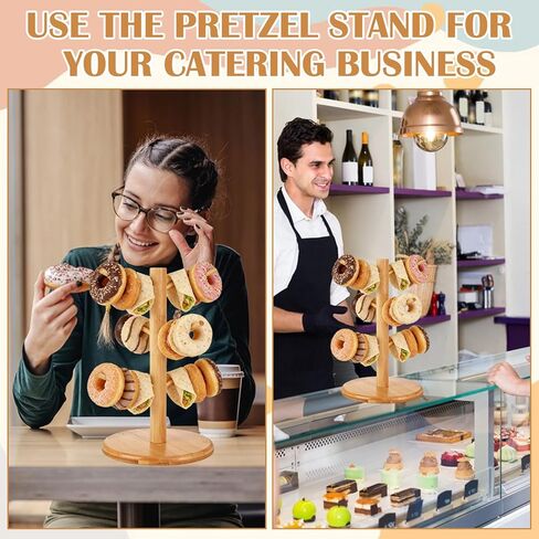 2 Pack Pretzel Stand, 13.4" Large Bamboo Pretzel Holder Stand, Tree-Shaped Display for Oktoberfest Party, Bagels, Sausages & Mugs in Kuwait