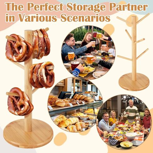 2 Pack Pretzel Stand, 13.4" Large Bamboo Pretzel Holder Stand, Tree-Shaped Display for Oktoberfest Party, Bagels, Sausages & Mugs in Kuwait