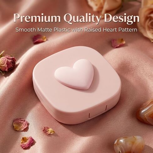 2 Pack Contact Lens Case, Heart Pattern Portable Travel Kit Cute Colored Contact Lenses Applicator Removal Tool Kit with Mirror Solution Bottle for Daily & Outdoor Valentine's Day Gift (Pink+Blue) in Saudi Arabia