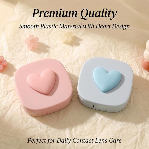 2 Pack Contact Lens Case, Heart Pattern Portable Travel Kit Cute Colored Contact Lenses Applicator Removal Tool Kit with Mirror Solution Bottle for Daily & Outdoor Valentine's Day Gift (Pink+Blue) in Saudi Arabia