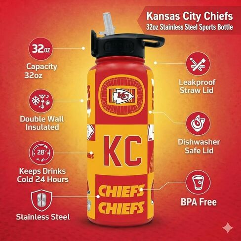 NFL ProPress Local Slogan 32oz Stainless Steel Water Bottle, Press Top Lid in Saudi Arabia