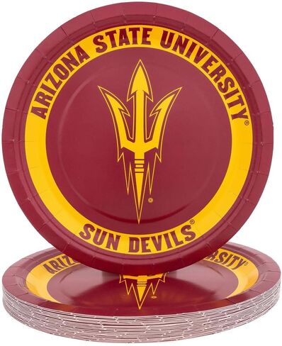 أطباق ورقية لجامعة ولاية أريزونا الصحراوية والصبار ASU Sun Devils عدد 20 أطباق مستديرة مقاس 9 بوصة للبوابات الخلفية والحفلات والتخرج والمناسبات (التصميم أ) in Saudi Arabia