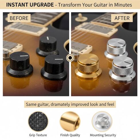3PCS Metal Flat-top high-Cap knobs for Electric Guitar/bass - with Volume and Pitch Controls for Fender Strat Tele mounting Screws, for Gibson Les Paul Style and Most Standard Guitar bass (Silver) in Saudi Arabia