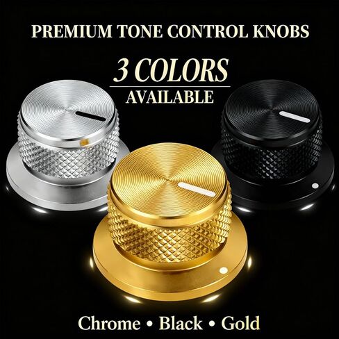 3PCS Metal Flat-top high-Cap knobs for Electric Guitar/bass - with Volume and Pitch Controls for Fender Strat Tele mounting Screws, for Gibson Les Paul Style and Most Standard Guitar bass (Silver) in Saudi Arabia