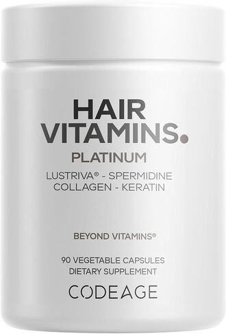 Codeage Hair Vitamins Platinum - Lustriva Hair Growth Support, Spermidine, AstraGin, Biotin, Keratin, Collagen, Enzymes, Omega-3, Multivitamins, Probiotics – Healthy Hair Supplement - 90 Capsules in Saudi Arabia