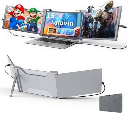 15 بوصة شاشة الكمبيوتر المحمول ، 1080p FHD IPS شاشة ثلاثية محمولة لـ 15 "-17.3" كمبيوتر محمول ، موسع شاشة التوصيل والتشغيل مع منفذ USB-C/HDMI لنظام التشغيل Mac/Windows/Chrome/Android ، رمادي ، رمادي in Kuwait
