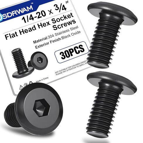 30 Pcs 1/4"-20 x 3/4" Flat Head Socket Cap Screws Bolts, 304 Stainless Steel, Black Zinc Plated Finish, Fully Machine Thread with Hex Key in Kuwait