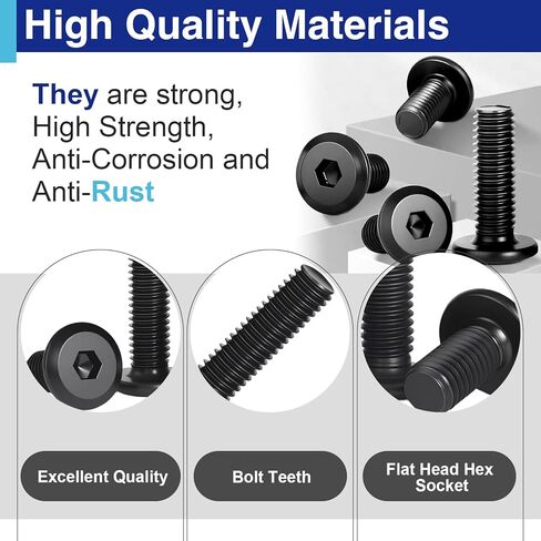 30 Pcs 1/4"-20 x 3/4" Flat Head Socket Cap Screws Bolts, 304 Stainless Steel, Black Zinc Plated Finish, Fully Machine Thread with Hex Key in Kuwait