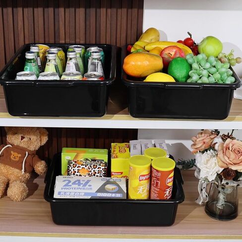 13 L 12-Pack Plastic Bus Boxes, Restaurant Bus Tub, Commercial Food Grade Meat Tubs, Black in Saudi Arabia