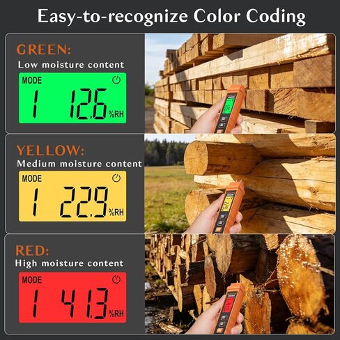 مقياس رطوبة الخشب - نوع الدبوس، معايرة 7 مواد محمولة وتنبيه 3 ألوان، نطاق 0.0-58.0% ±2.0% دقة لسجلات الخشب والجدران الخرسانية والحوائط الجافة - تمنع التشوه والتقشير in Kuwait